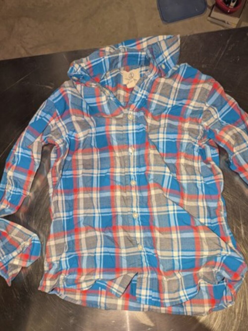 Boys Lands End - Poplin Plaid Button Up Shirt - 5/6